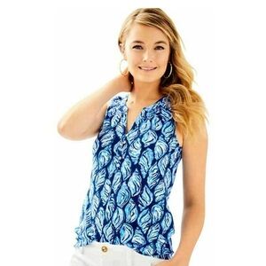 Lilly Pulitzer Essie Top in High Tide Navy Drop Print Size Small